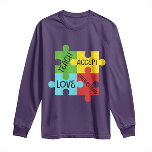 Special Ed Educator Autism Support Long Sleeve Shirt Teach Accept Understand Love TS12 Purple Print Your Wear