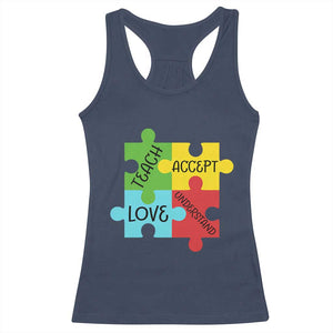 Special Ed Educator Autism Support Racerback Tank Top Teach Accept Understand Love TS12 Navy Print Your Wear