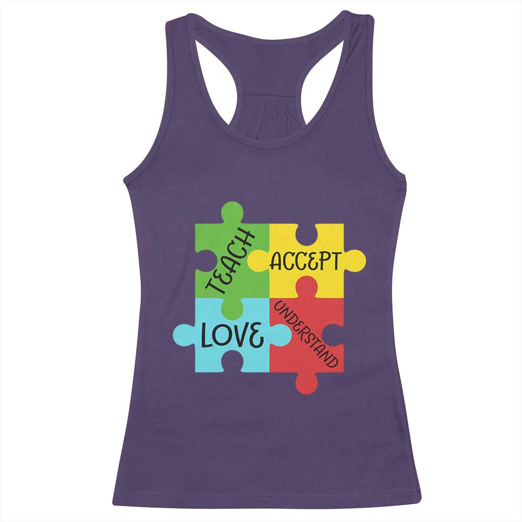 Special Ed Educator Autism Support Racerback Tank Top Teach Accept Understand Love TS12 Purple Print Your Wear