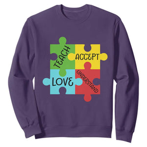 Special Ed Educator Autism Support Sweatshirt Teach Accept Understand Love TS12 Purple Print Your Wear