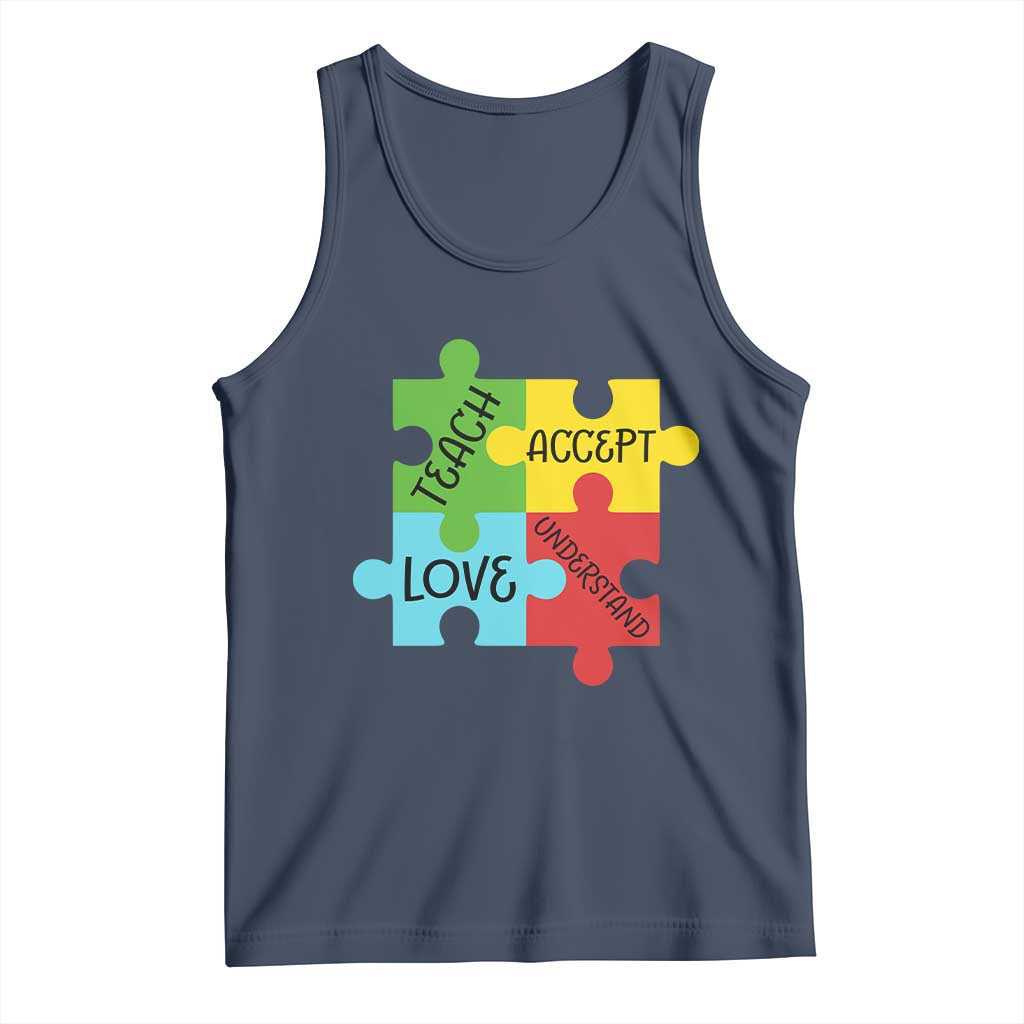 Special Ed Educator Autism Support Tank Top Teach Accept Understand Love TS12 Navy Print Your Wear