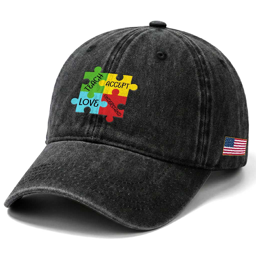Special Ed Educator Autism Support Washed Cotton Baseball Cap Teach Accept Understand Love TS12 Print Your Wear