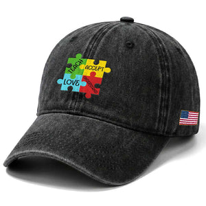 Special Ed Educator Autism Support Washed Cotton Baseball Cap Teach Accept Understand Love TS12 Print Your Wear