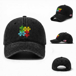 Special Ed Educator Autism Support Washed Cotton Baseball Cap Teach Accept Understand Love TS12 Washed Cap Universal Fit Black Print Your Wear