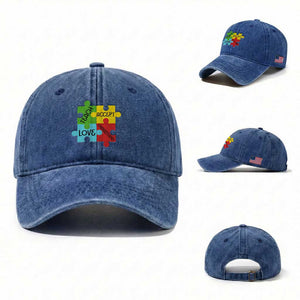 Special Ed Educator Autism Support Washed Cotton Baseball Cap Teach Accept Understand Love TS12 Washed Cap Universal Fit Royal Blue Print Your Wear