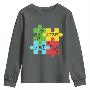 Special Ed Educator Autism Support Youth Sweatshirt Teach Accept Understand Love TS12 Dark Heather Print Your Wear