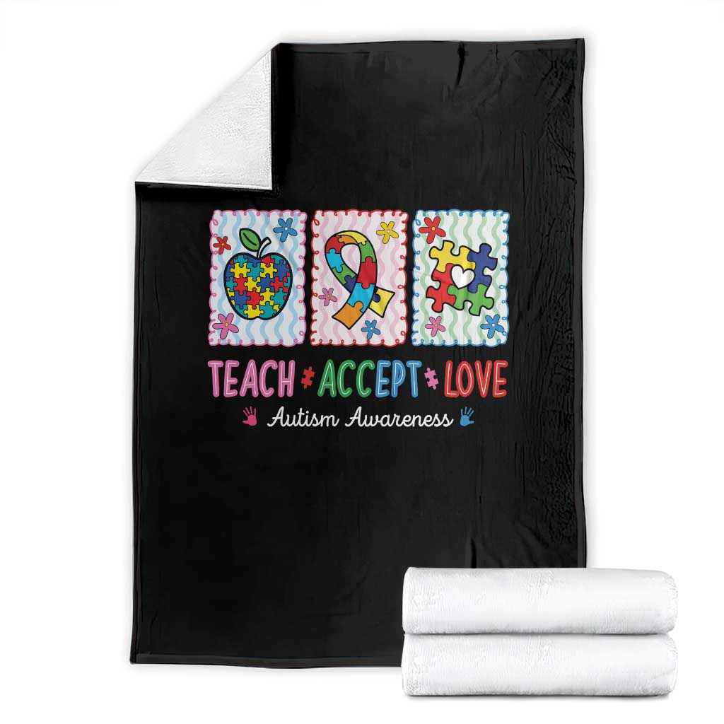 Autism Acceptance Support Throw Blanket Teach Accept Love TS12 Black Print Your Wear