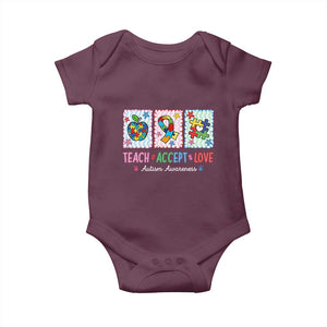 Autism Acceptance Support Baby Onesie Teach Accept Love TS12 Maroon Print Your Wear