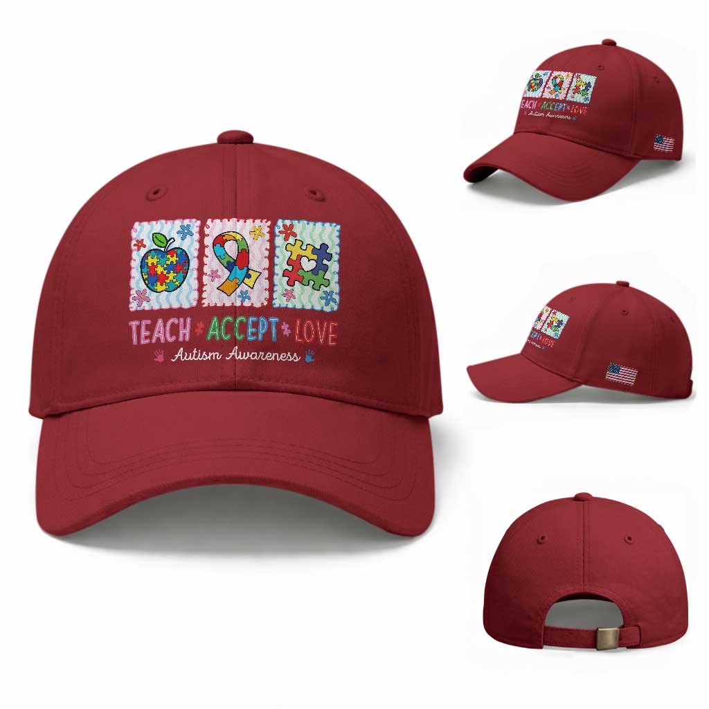 Autism Acceptance Support Baseball Cap Teach Accept Love TS12 Baseball Cap Universal Fit Cherry Red Print Your Wear