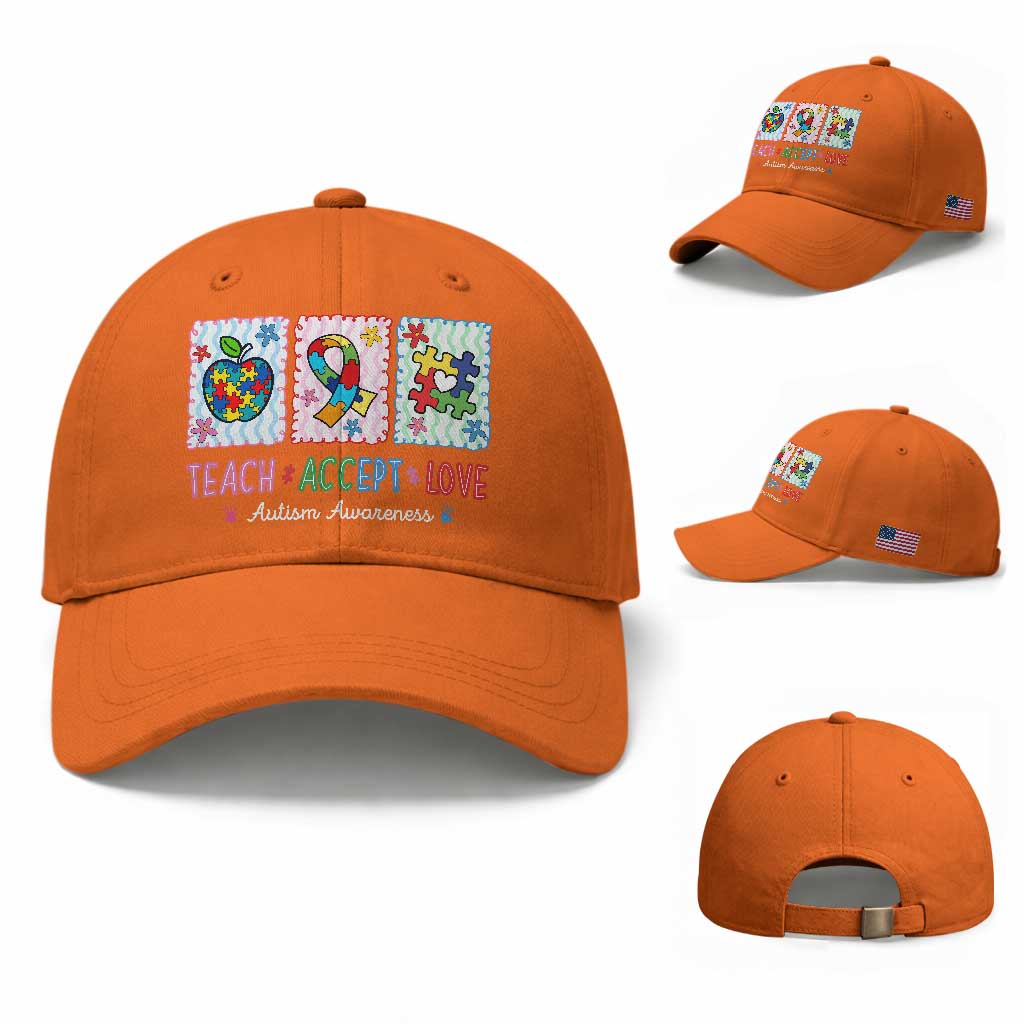Autism Acceptance Support Baseball Cap Teach Accept Love TS12 Baseball Cap Universal Fit Orange Print Your Wear