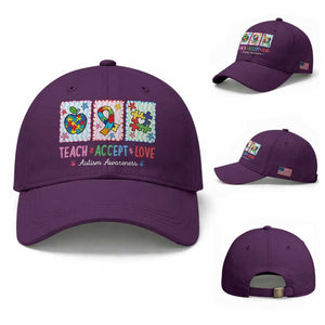 Autism Acceptance Support Baseball Cap Teach Accept Love TS12 Baseball Cap Universal Fit Purple Print Your Wear