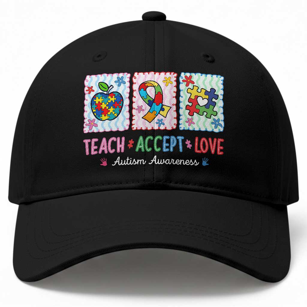 Autism Acceptance Support Baseball Cap Teach Accept Love TS12 Print Your Wear