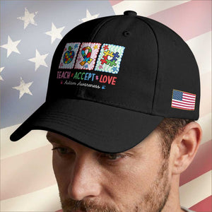 Autism Acceptance Support Baseball Cap Teach Accept Love TS12 Print Your Wear
