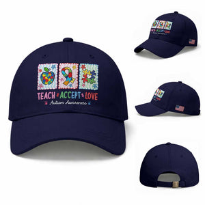 Autism Acceptance Support Baseball Cap Teach Accept Love TS12 Baseball Cap Universal Fit Dark Blue Print Your Wear