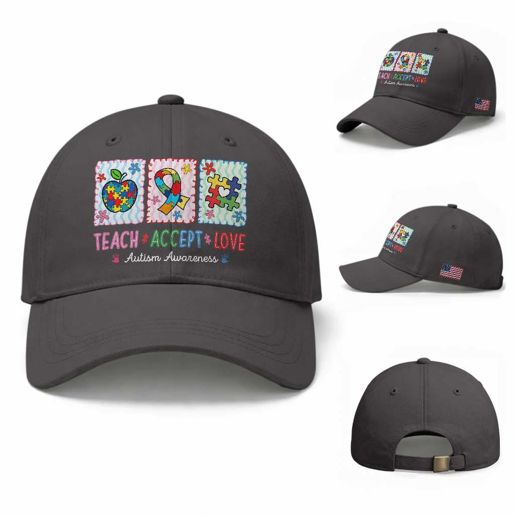 Autism Acceptance Support Baseball Cap Teach Accept Love TS12 Baseball Cap Universal Fit Dark Gray Print Your Wear