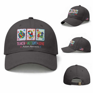 Autism Acceptance Support Baseball Cap Teach Accept Love TS12 Baseball Cap Universal Fit Dark Gray Print Your Wear