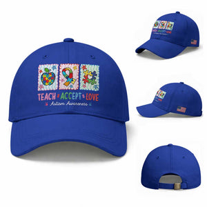 Autism Acceptance Support Baseball Cap Teach Accept Love TS12 Baseball Cap Universal Fit Royal Blue Print Your Wear