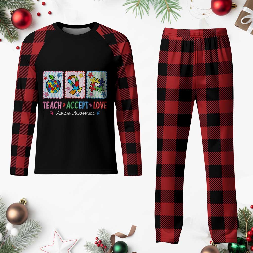 Autism Acceptance Support Plaid Pajama Set Teach Accept Love TS12 Buffalo Plaid Print Your Wear