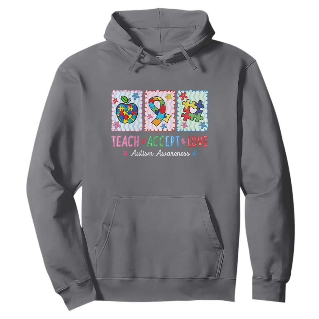 Autism Acceptance Support Hoodie Teach Accept Love TS12 Charcoal Print Your Wear