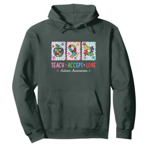 Autism Acceptance Support Hoodie Teach Accept Love TS12 Dark Forest Green Print Your Wear