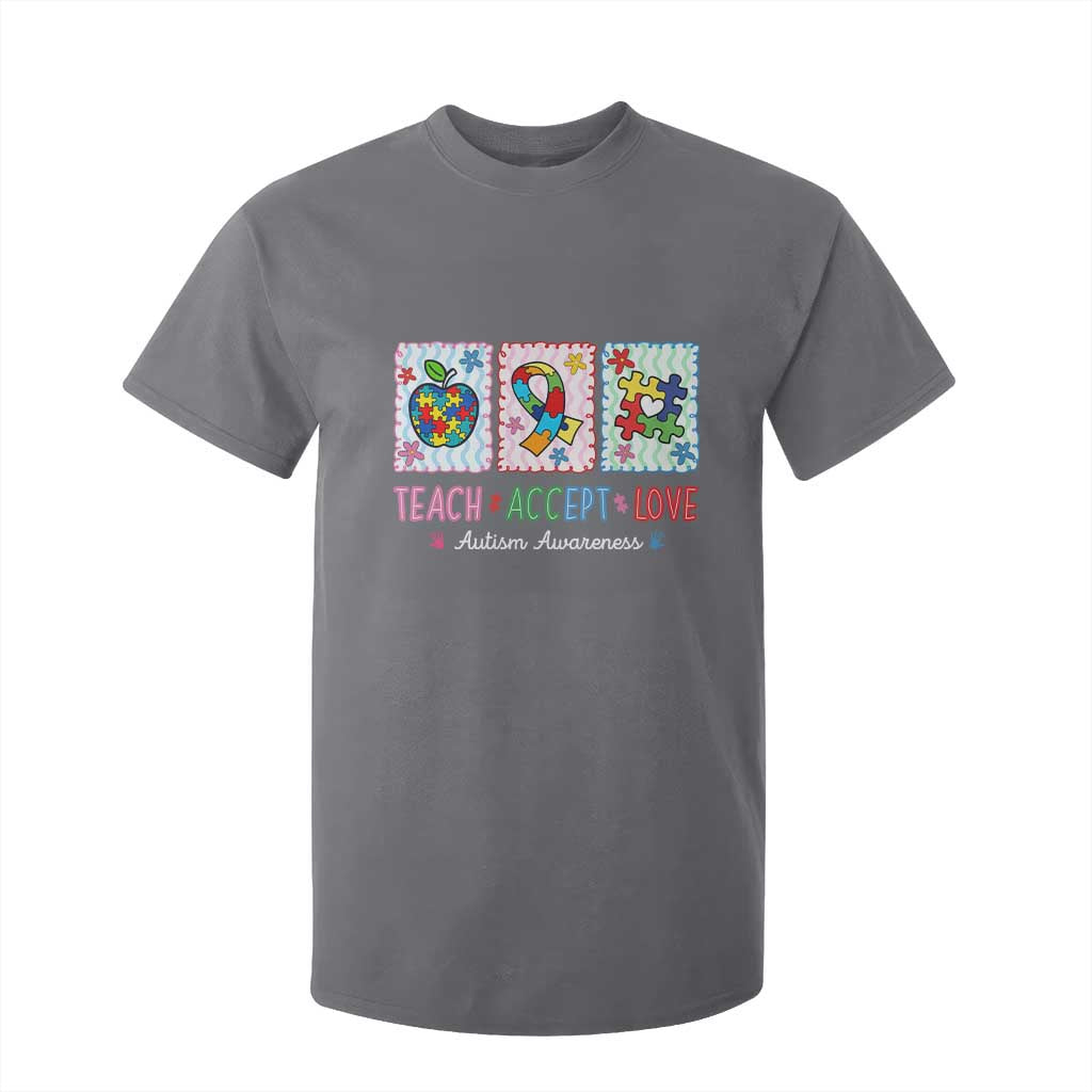Autism Acceptance Support T Shirt For Kid Teach Accept Love TS12 Charcoal Print Your Wear