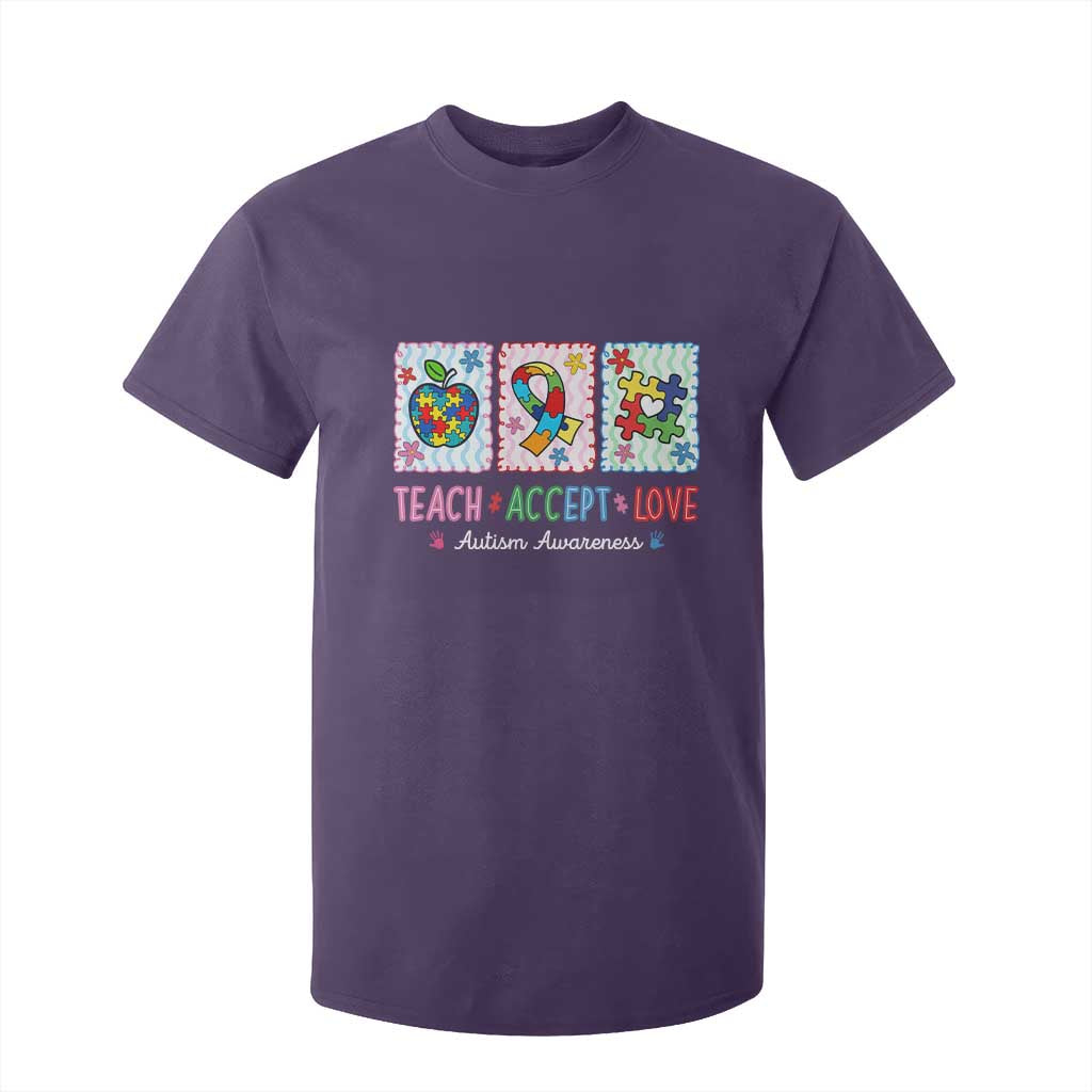 Autism Acceptance Support T Shirt For Kid Teach Accept Love TS12 Purple Print Your Wear