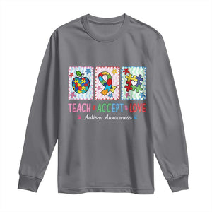 Autism Acceptance Support Long Sleeve Shirt Teach Accept Love TS12 Charcoal Print Your Wear