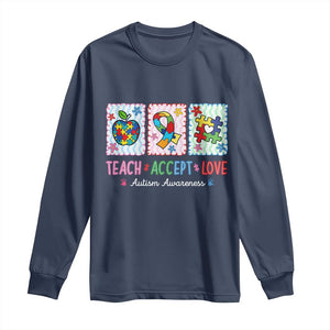 Autism Acceptance Support Long Sleeve Shirt Teach Accept Love TS12 Navy Print Your Wear