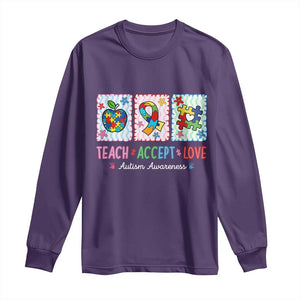 Autism Acceptance Support Long Sleeve Shirt Teach Accept Love TS12 Purple Print Your Wear