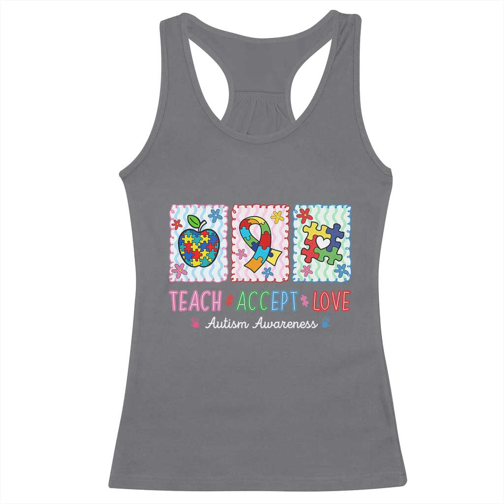 Autism Acceptance Support Racerback Tank Top Teach Accept Love TS12 Charcoal Print Your Wear