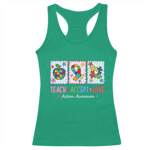 Autism Acceptance Support Racerback Tank Top Teach Accept Love TS12 Irish Green Print Your Wear