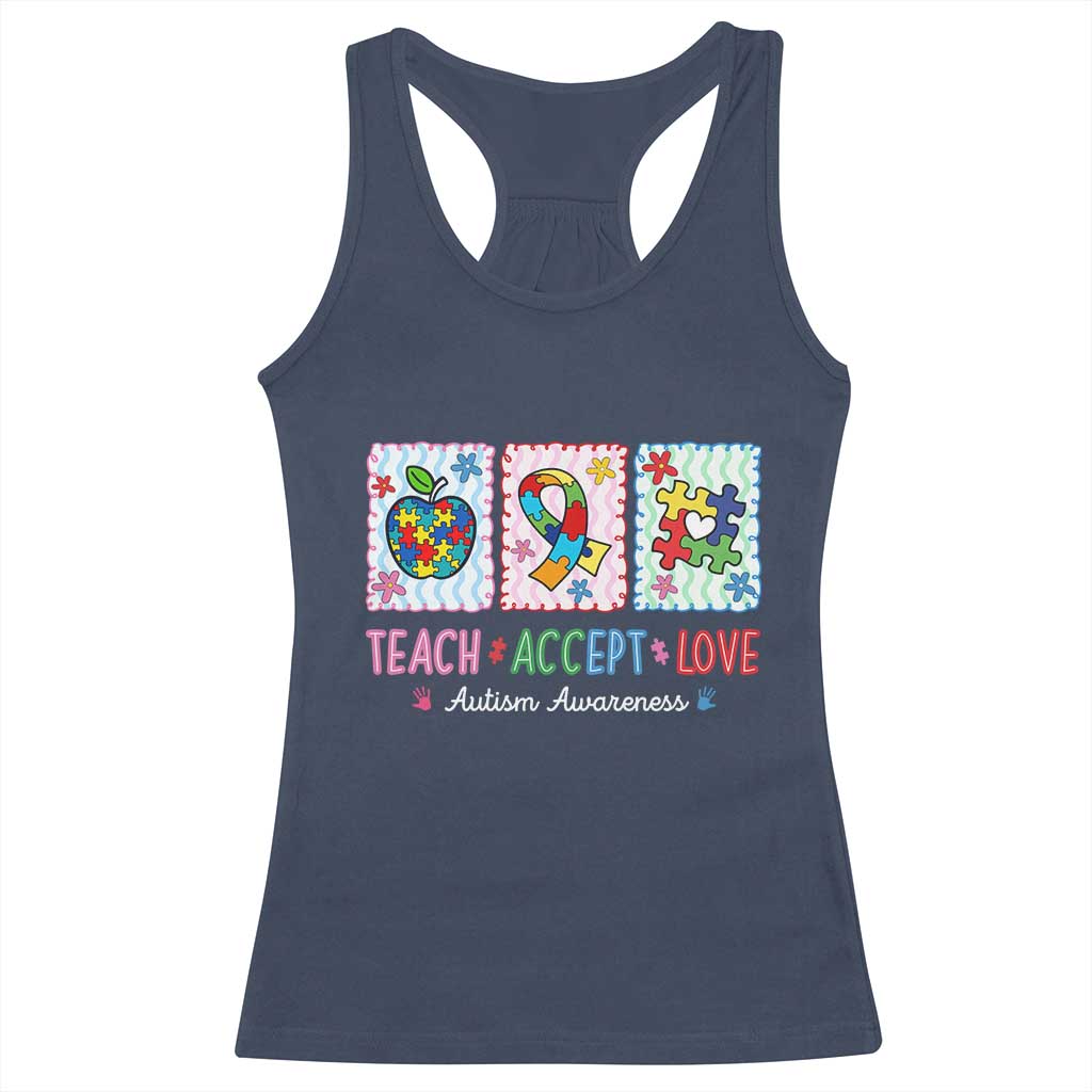 Autism Acceptance Support Racerback Tank Top Teach Accept Love TS12 Navy Print Your Wear