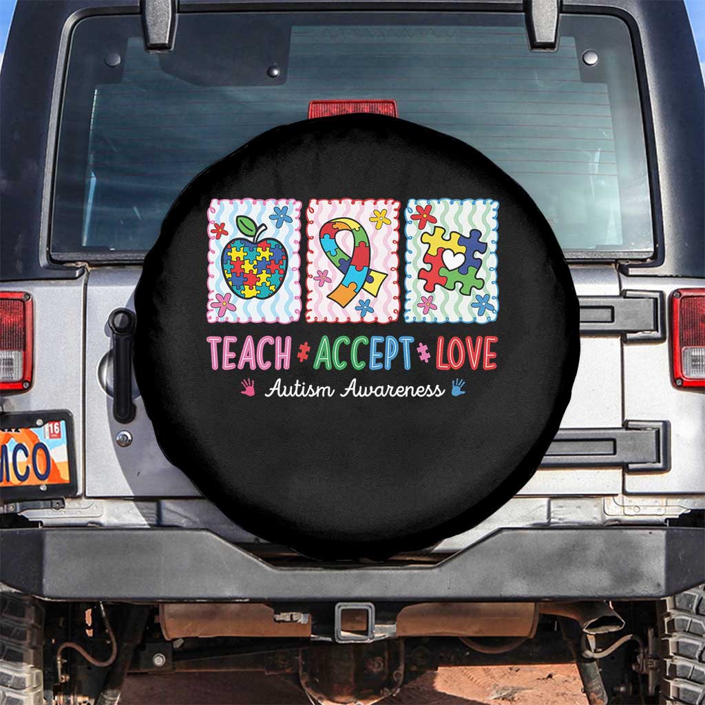 Autism Acceptance Support Spare Tire Cover Teach Accept Love TS12 No hole Black Print Your Wear