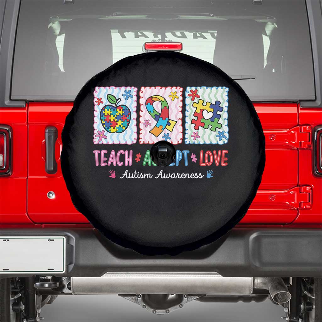 Autism Acceptance Support Spare Tire Cover Teach Accept Love TS12 Black Print Your Wear