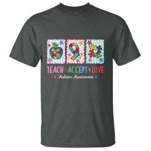 Autism Acceptance Support T Shirt Teach Accept Love TS12 Dark Heather Print Your Wear