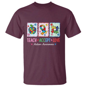 Autism Acceptance Support T Shirt Teach Accept Love TS12 Maroon Print Your Wear