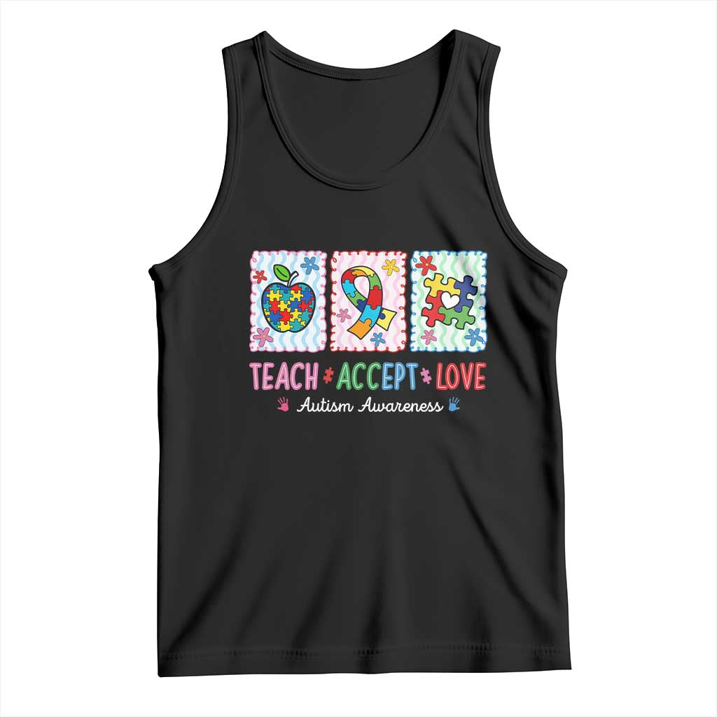 Autism Acceptance Support Tank Top Teach Accept Love TS12 Black Print Your Wear