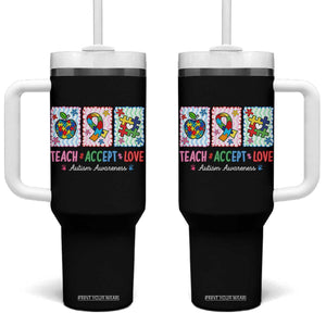 Autism Acceptance Support Tumbler With Handle Teach Accept Love TS12 One Size: 40 oz Black Print Your Wear