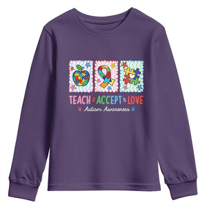 Autism Acceptance Support Youth Sweatshirt Teach Accept Love TS12 Purple Print Your Wear