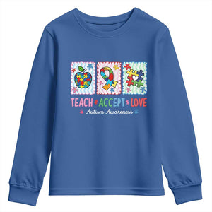 Autism Acceptance Support Youth Sweatshirt Teach Accept Love TS12 Royal Blue Print Your Wear