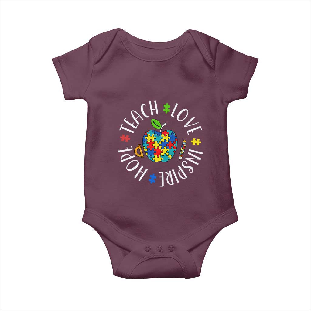 Autism Acceptance Teacher Baby Onesie Teach Love Hope Inspire TS12 Maroon Print Your Wear