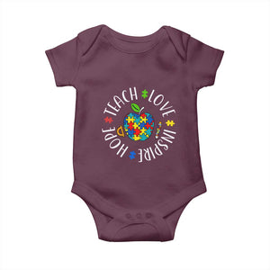Autism Acceptance Teacher Baby Onesie Teach Love Hope Inspire TS12 Maroon Print Your Wear