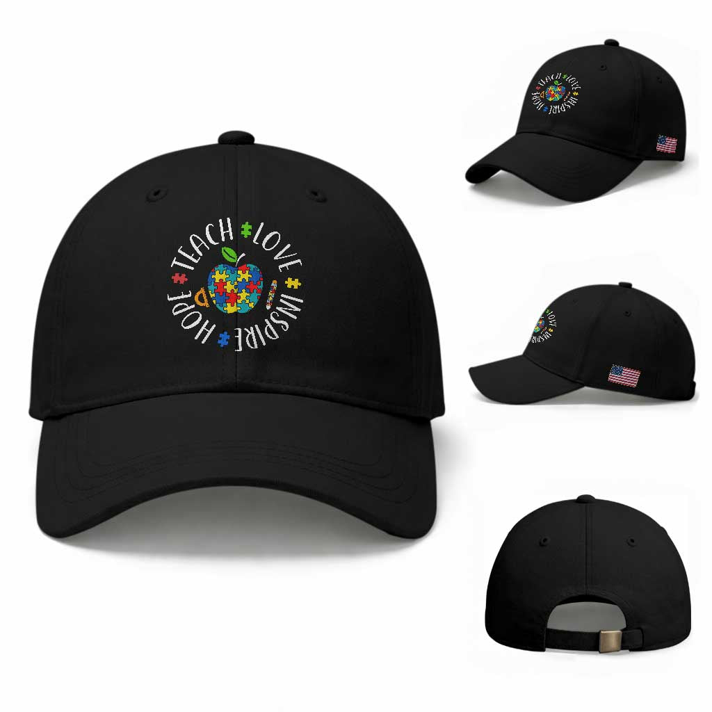 Autism Acceptance Teacher Baseball Cap Teach Love Hope Inspire TS12 Baseball Cap Universal Fit Black Print Your Wear