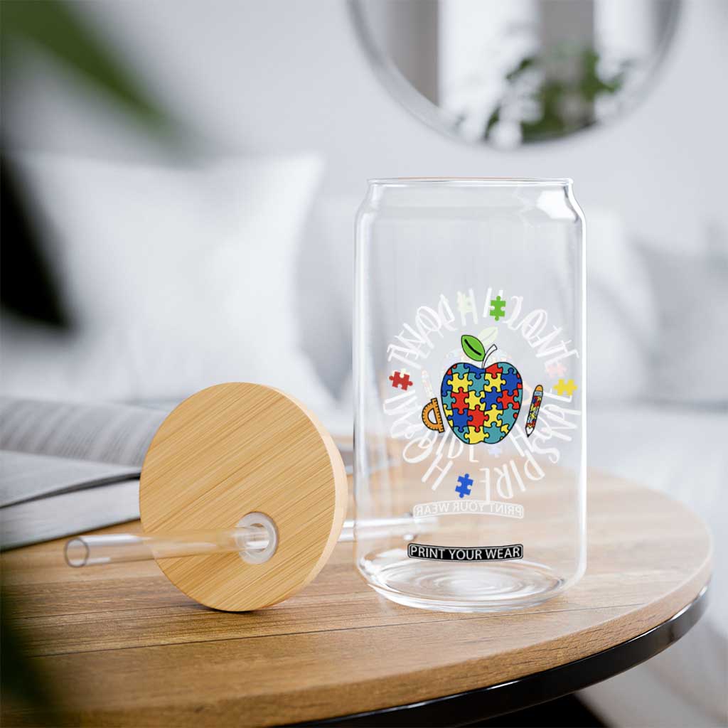 Autism Acceptance Teacher Glass Can Teach Love Hope Inspire TS12 Print Your Wear