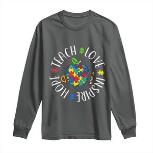 Autism Acceptance Teacher Long Sleeve Shirt Teach Love Hope Inspire TS12 Dark Heather Print Your Wear
