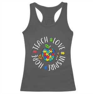 Autism Acceptance Teacher Racerback Tank Top Teach Love Hope Inspire TS12 Dark Heather Print Your Wear