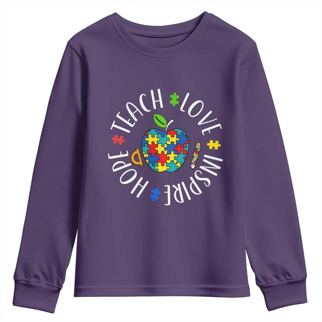 Autism Acceptance Teacher Youth Sweatshirt Teach Love Hope Inspire TS12 Purple Print Your Wear