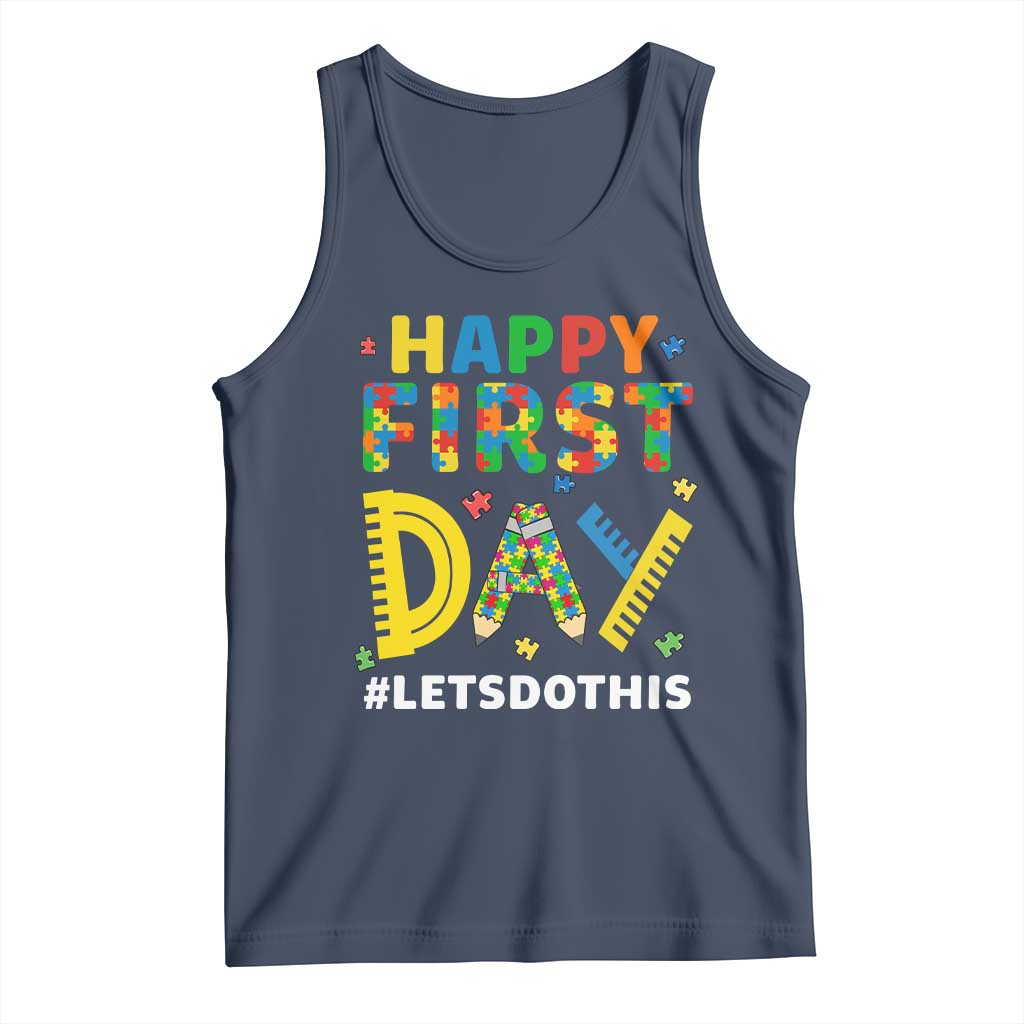 Autism Acceptance Back To School Educator Tank Top Happy First Day TS12 Navy Print Your Wear