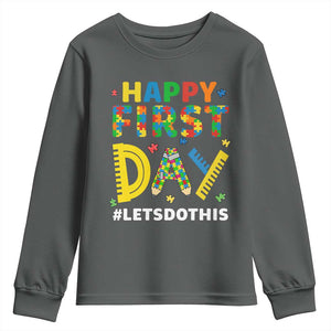 Autism Acceptance Back To School Educator Youth Sweatshirt Happy First Day TS12 Dark Heather Print Your Wear