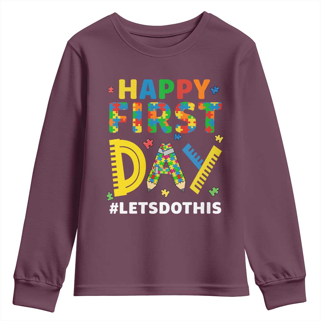 Autism Acceptance Back To School Educator Youth Sweatshirt Happy First Day TS12 Maroon Print Your Wear